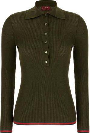 Gucci Cashmere en Zijde Polo Top - Dames - Cashmere truien - Groen - M - Kasjmier - Truien & Vesten