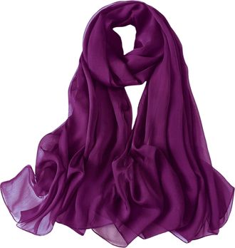 Lina & Lily Crinkled Chiffon Womens Scarf Shawl Wrap Spring Summer Sheer Silky Featherlight (Red-Violet)