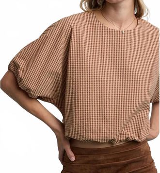 Wishlist Gingham Dolman Sleeve Top In Clay/taupe