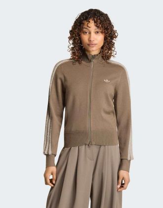 adidas Originals top da tuta Firebird lavorato a maglia in branch / silver pebble-Marrone
