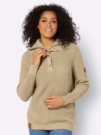 Casual Looks Troyer CASUAL LOOKS Troyer-Pullover, Damen, Gr. 36, beige (sand), 50% Baumwolle, 50% Polyacryl, unifarben, Pullover Troyer