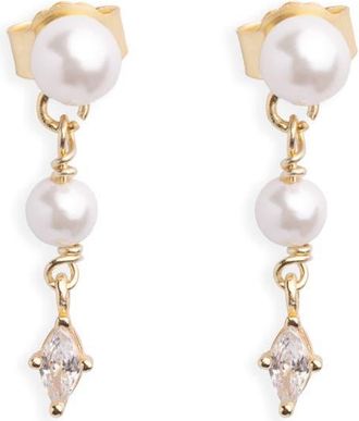 Argento Vivo Freshwater Pearl & Cubic Zirconia Linear Drop Earrings in Gold/Freshwater Pearl at Nordstrom