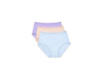 Natori Bliss Full Brief 3-Pack Womens Underwear Violet Tulip/Light Mocha/Blue Mist : L (Womens 14-16), Cotton/Lace/Lycra