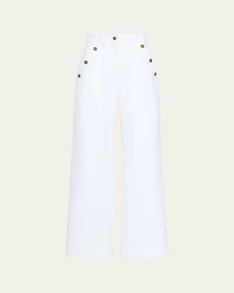Max Mara High-Rise Cotton Twill Wide-Leg Sailor Pants