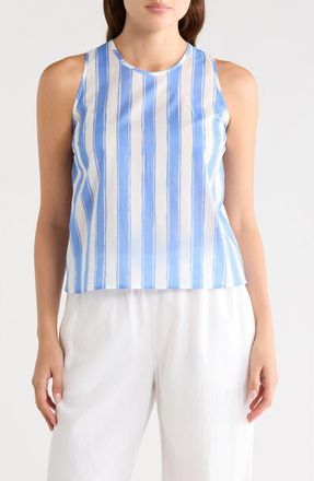 Renee C Striped Cotton Sleeveless Top in Blue/White at Nordstrom Rack, Size X-Small