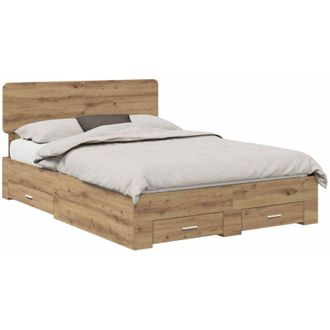 vidaXL Bed Frame with Drawer Artisan Oak 140 x 190 cm Engineered Wood vidaXL