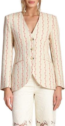 Avec Les Filles Floral Brocade Cotton Blazer in Rose Stripe Multi at Nordstrom, Size X-Large