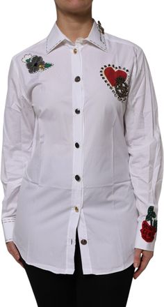 Dolce & Gabbana Womens Embroidered Poplin Shirt - White Cotton - Size EU 40 (Womens)