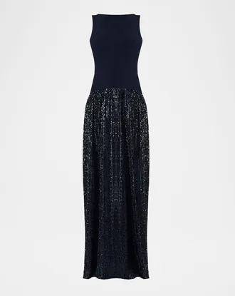 Shoshanna Dorothy Sleeveless Sequin Crepe Maxi Dress