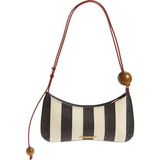Jacquemus Le Bisou Perle Stripe Woven Raffia Shoulder Bag in Natural /Black 1Fy at Nordstrom