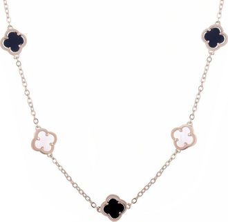 Adornia Adornia 14K Rose Gold Plated Mother Of Pearl & Pearl Mixed Black & White Clover Station Necklace