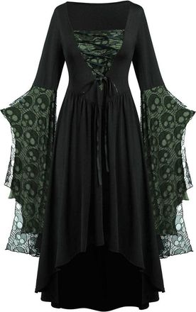 Generic Womens Elegant Victorian Dress, Gothic Witch Halloween Costume Medieval Renaissance Gown, Plus Size Party Outfit for Masquerade Evening Events Green