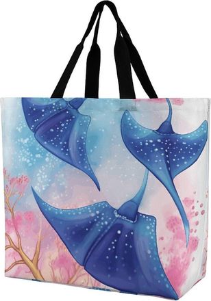 Generic Seanimals Stingrays Shoulder Bag Waterproof Shopping Bag Eco Friendly Grocery Bags For Travel College Daily Use