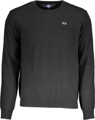 La Martina Elegante Zwarte Wol Kasjmier Trui - Heren - Ronde hals truien - Zwart - 2XL - Wol - Truien & Vesten