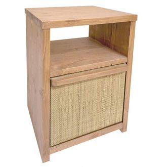 NATYAL Mesita de noche de madera tonos claros con caj&oacute;n de rafia natural 40cm