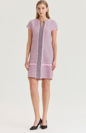 Ming Wang Family Savvy Shell Stitch Knit Sheath Dress in Perfect Pink/black at Nordstrom, Size Xx-Small