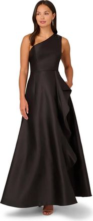Adrianna Papell One Shoulder Mikado Gown In Black