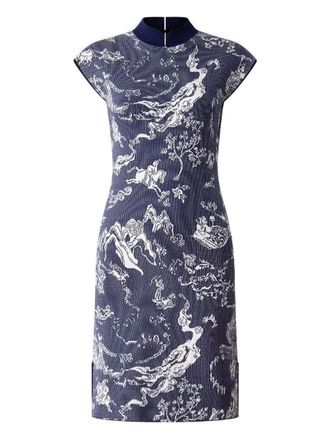 Shanghai Tang jacquard-print qipao dress - Blue
