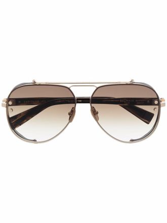 Balmain pilot-frame logo-arm sunglasses - unisex - Acetate - One Size - Brown