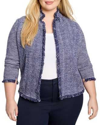 Nic+Zoe Nic+Zoe Plus Notch Collar Fringe Mix Knit Jacket