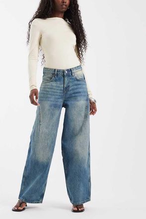 Motel jeans ampi a vita bassa in blu vintage
