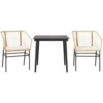 vidaXL Juego De Comedor Jard&iacute;n 3 Piezas Cojines Rat&aacute;n Sint&eacute;tico Marr&oacute;n Vidaxl