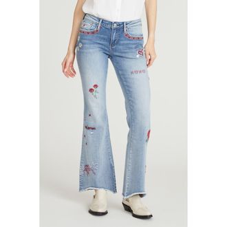 Free People Eva Love Letters Embroidered Flare Jeans in Light Wash at Nordstrom Rack, Size 31