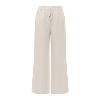 HUGO BOSS Tavati 2 Broek - Dames - Wijde Broeken - Beige - L - Leer - Broeken