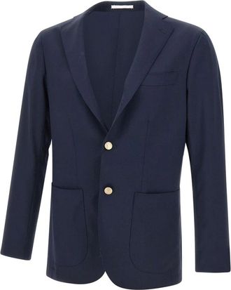 Barba Blauwe Wollen Blazer met Juwelen Knopen - Heren - Blazers - Blauw - 2XL - Wol - Jassen