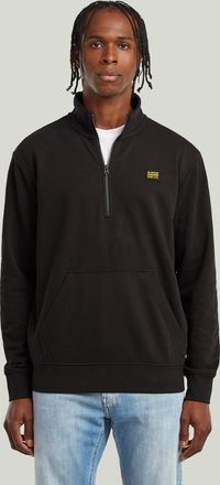 G-Star Mens G-Star RAW Half Zip Sweater Label Badge - Black Cotton - Size Medium