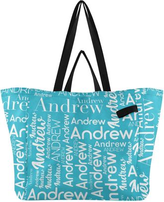 Generic Custom Teal Blue pattern Reusable Canvas Tote Bag, Heavy Duty Grocery Shopping Bag with Large Capacity Double Handles Hard Bottom Work Groceries Trave