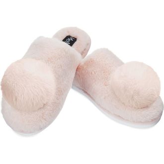 MeMoi The Gloria Faux Fur Pom Slipper in Dusty Pink at Nordstrom, Size Large