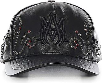Amiri Leather Hat With Crystals And Logo