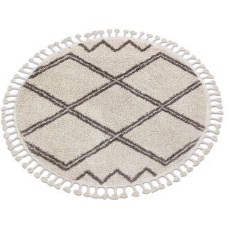 RugsX Rugsx - Alfombra Berber Asila C&iacute;rculo Crema/marr&oacute;n Franjas Bereber Marroqu&iacute; Shaggy Beige Circulo 120 Cm