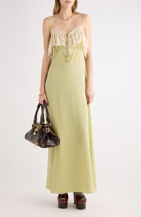 Chlo&eacute; Boho Silk Cr&ecirc;pe de Chine Maxi Dress in Dusty Green at Nordstrom, Size 38