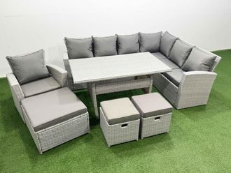 Fimous Rattan Garden Furniture Set Outdoor 10 Seater Patio Dining Corner Sofa in Light Grey