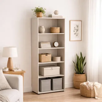 Dmora Biblioteca Brugnera, Estanter&iacute;a 4 Niveles, Instalaci&oacute;n En Suelo, 79x34x188h Cm Beige
