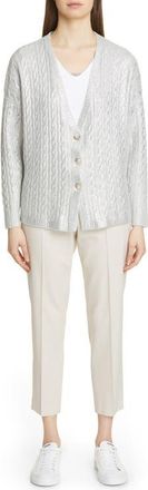 Fabiana Filippi Laminated Cashmere Cardigan in Silver at Nordstrom, Size 6 Us
