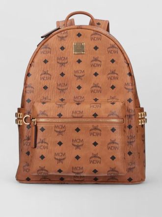 MCM backpack studded front zip pocket adjustable straps