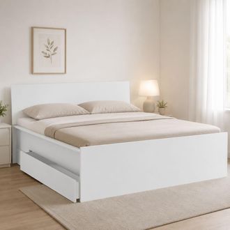 Dmora Cama Matrimonial Lidati, Dimensiones Colch&oacute;n 160x200 Cm, Con Caj&oacute;n, 2, Blanco