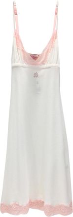 Blumarine White & Pink Leavers Lace Slip Dress Size M