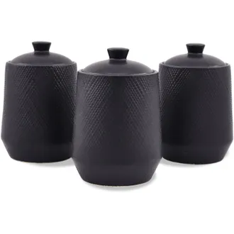 Maestro Juego De 3 Recipientes De Cer&aacute;mica Para Caf&eacute;, T&eacute; Y Az&uacute;car Maestro Negro Mr-20001-03cs