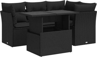 vidaXL Set De Muebles De Jard&iacute;n 5 Pzas Y Cojines Rat&aacute;n Sint&eacute;tico Negro Vidaxl