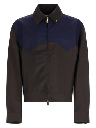 Versace Contrasting Yoke Wool Mohair Zip Jacket