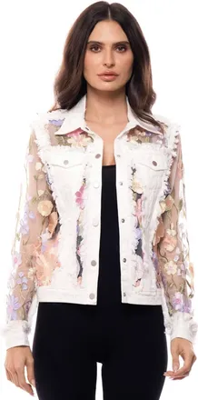 ADORE Embroidered Denim And Lace Jacket In White Lotus
