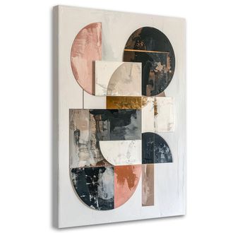 Feeby Cuadro En Lienzo, Abstracci&oacute;n Geom&eacute;trica Decoraci&oacute;n Moderna En Blanco Negro Rosa Y Detalles Dorados, 70x100