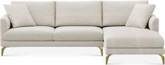 Castlery Lena Chaise Sectional Sofa Right Facing Customized, Performance Linen Weave Sand Brass Legs, Spill Resistant, Removable Covers for Sofas, Castlery