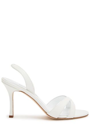 Manolo Blahnik Callasli 90 Leather Slingback Sandals - White - 37 (IT37/ UK4)