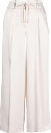 PESERICO cropped satin wide-leg trousers - women - Acetate/Acetate/Viscose/Cupro - 42 - White