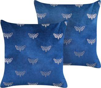 Beliani Conjunto De 2 Cojines De Terciopelo Azul Marino Plateado 45 X 45 Cm Yuzuri